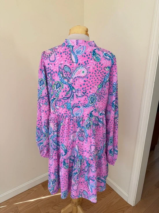 Lilly Pulitzer  large plumeria Pink strut your stuff winona long sleeve dress. - Picture 4 of 11